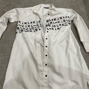 Karl Lagerfeld White Blouse with Black Lettering